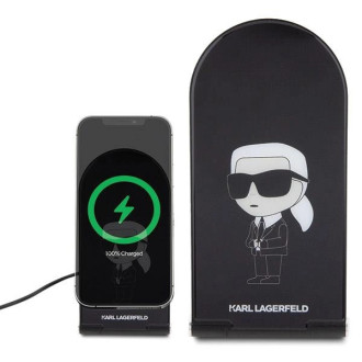Karl Lagerfeld Ikonik MagSafe 15W indukční nabíječka, skládací 2v1 - černá