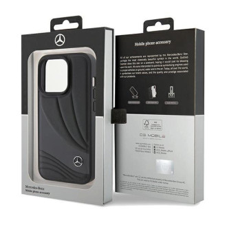 Pouzdro Mercedes Leather Wave Pattern pro iPhone 15 Pro - černé
