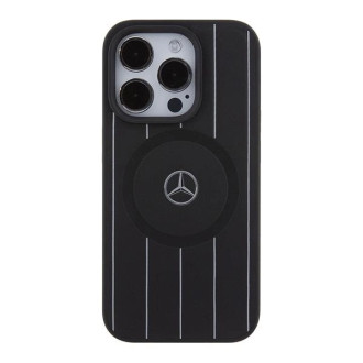 Kožené pouzdro MagSafe Mercedes Stripes Pattern pro iPhone 15 Pro - černé