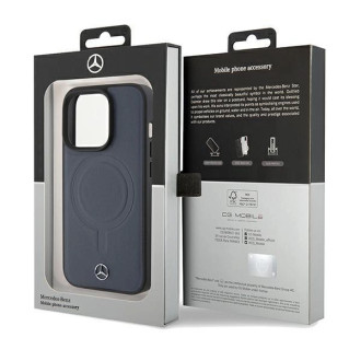 Pouzdro Mercedes Smooth Leather MagSafe pro iPhone 15 Pro Max - tmavě modrá