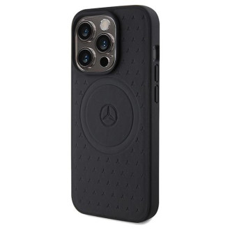 Kožené pouzdro MagSafe Mercedes Star Pattern pro iPhone 15 Pro Max - černé