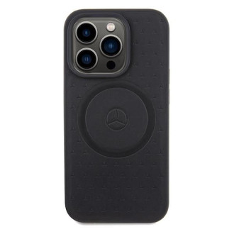 Kožené pouzdro MagSafe Mercedes Star Pattern pro iPhone 15 Pro Max - černé