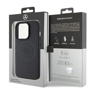Kožené pouzdro MagSafe Mercedes Star Pattern pro iPhone 15 Pro Max - černé