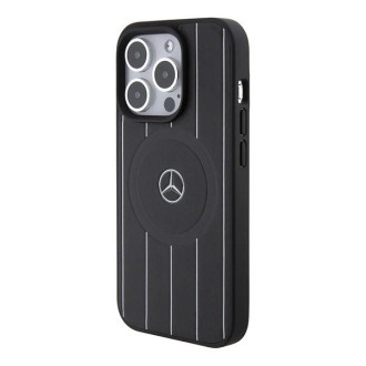 Kožené pouzdro MagSafe Mercedes Stripes Pattern pro iPhone 15 Pro Max - černé