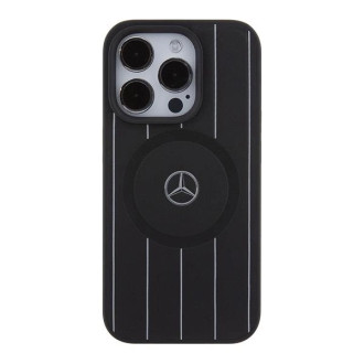 Kožené pouzdro MagSafe Mercedes Stripes Pattern pro iPhone 15 Pro Max - černé