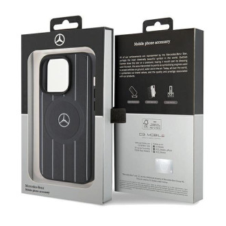 Kožené pouzdro MagSafe Mercedes Stripes Pattern pro iPhone 15 Pro Max - černé