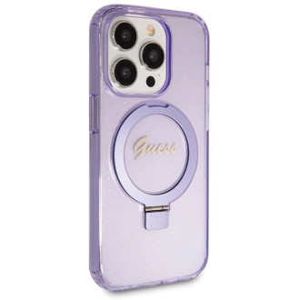 Guess Ring Stand Script Glitter MagSafe pouzdro pro iPhone 13 Pro Max - fialové