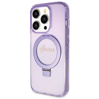 Guess Ring Stand Script Glitter MagSafe pouzdro pro iPhone 14 Pro Max - fialové