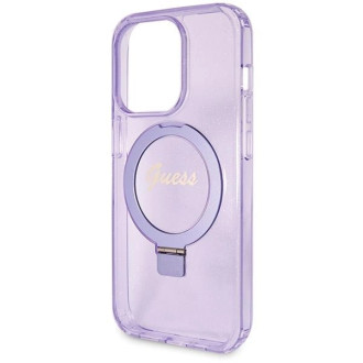 Guess Ring Stand Script Glitter MagSafe pouzdro pro iPhone 14 Pro Max - fialové