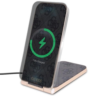 Guess 4G Pattern MagSafe skládací 2v1 15W indukční nabíječka - černá