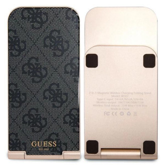 Guess 4G Pattern MagSafe skládací 2v1 15W indukční nabíječka - černá