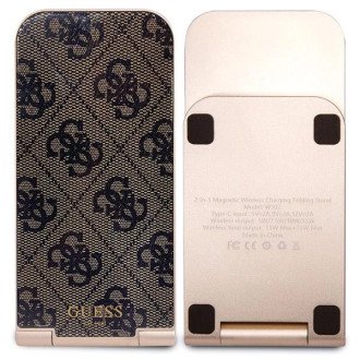 Guess 4G Pattern MagSafe skládací 2v1 15W indukční nabíječka - hnědá