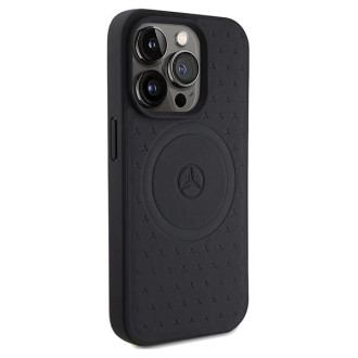 Kožené pouzdro MagSafe Mercedes Star Pattern pro iPhone 15 Pro - černé