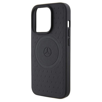 Kožené pouzdro MagSafe Mercedes Star Pattern pro iPhone 15 Pro - černé