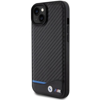 Kožené karbonové pouzdro BMW pro iPhone 15 Plus - černé