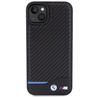 Kožené karbonové pouzdro BMW pro iPhone 15 Plus - černé