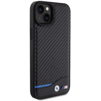 Kožené karbonové pouzdro BMW pro iPhone 15 Plus - černé