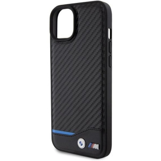 Kožené karbonové pouzdro BMW pro iPhone 15 Plus - černé
