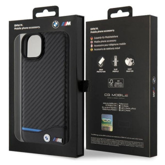 Kožené karbonové pouzdro BMW pro iPhone 15 Plus - černé