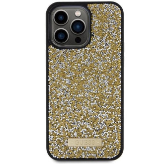 Pouzdro Guess Rhinestone Metal Logo pro iPhone 15 Pro - žluté