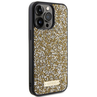 Pouzdro Guess Rhinestone Metal Logo pro iPhone 15 Pro - žluté