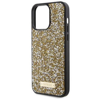 Pouzdro Guess Rhinestone Metal Logo pro iPhone 15 Pro - žluté