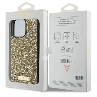 Pouzdro Guess Rhinestone Metal Logo pro iPhone 15 Pro - žluté