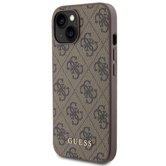 Pouzdro Guess 4G Metal Gold Logo pro iPhone 15 - hnědé