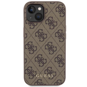 Pouzdro Guess 4G Metal Gold Logo pro iPhone 15 - hnědé