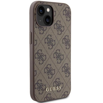 Pouzdro Guess 4G Metal Gold Logo pro iPhone 15 - hnědé