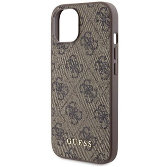 Pouzdro Guess 4G Metal Gold Logo pro iPhone 15 - hnědé