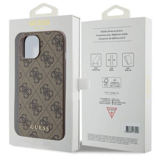 Pouzdro Guess 4G Metal Gold Logo pro iPhone 15 - hnědé