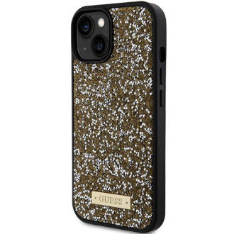 Pouzdro Guess Rhinestone Metal Logo pro iPhone 15 - žluté