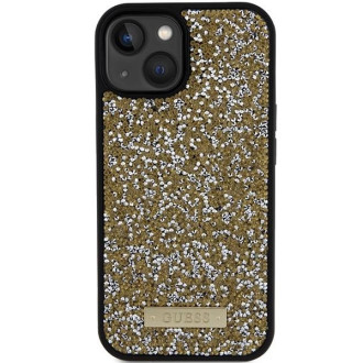 Pouzdro Guess Rhinestone Metal Logo pro iPhone 15 - žluté