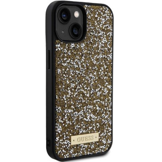 Pouzdro Guess Rhinestone Metal Logo pro iPhone 15 - žluté