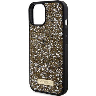 Pouzdro Guess Rhinestone Metal Logo pro iPhone 15 - žluté