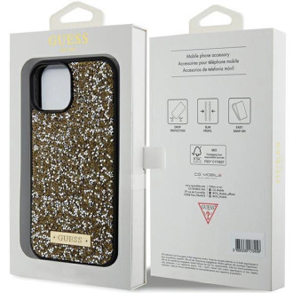 Pouzdro Guess Rhinestone Metal Logo pro iPhone 15 - žluté