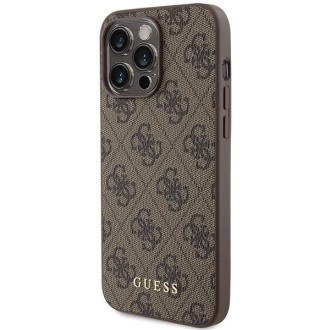 Pouzdro Guess 4G Metal Gold Logo pro iPhone 15 Pro Max - hnědé