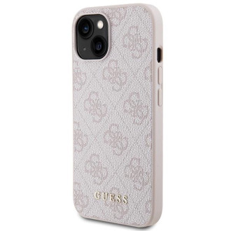 Pouzdro Guess 4G Metal Gold Logo pro iPhone 15 - růžové