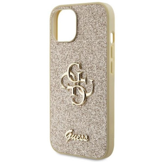 Guess Glitter Script Big 4G pouzdro pro iPhone 15 - zlaté