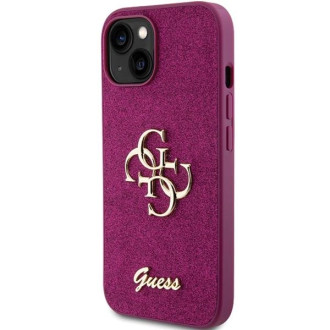 Guess Glitter Script Big 4G pouzdro pro iPhone 15 - fialové