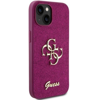 Guess Glitter Script Big 4G pouzdro pro iPhone 15 - fialové