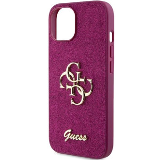 Guess Glitter Script Big 4G pouzdro pro iPhone 15 - fialové