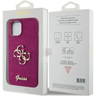Guess Glitter Script Big 4G pouzdro pro iPhone 15 - fialové