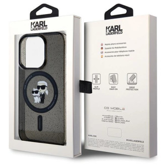 Karl Lagerfeld Karl&Choupette Glitter MagSafe pouzdro pro iPhone 15 Pro - černé