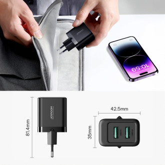 Joyroom JR-TCN01 2xUSB-A 12W 2,4A síťová nabíječka - černá