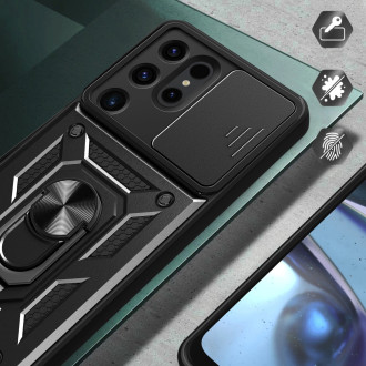 Pouzdro Hybrid Armor Camshield pro Samsung Galaxy S24 Ultra obrněné s krytem fotoaparátu - černé