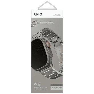Pouzdro Uniq Osta Strap Case pro Apple Watch 42/44/45/ 49mm Series 1/2/3/4/5/6/7/8/SE/SE2/Ultra Stainless Steel Silver/Titanium Silver