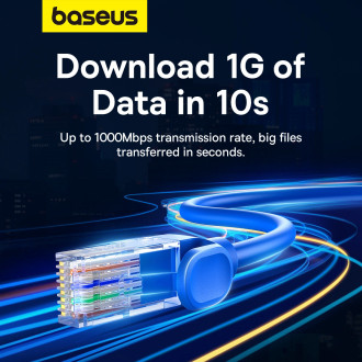 Baseus High Speed ​​​​Cat 6 RJ-45 Ethernet kabel 1000 Mb/s 0,5 m kulatý - modrý