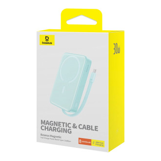 Powerbanka Baseus Magnetic Mini MagSafe 10000mAh 30W s vestavěným Lightning kabelem - modrá + Baseus Simple Series USB-C - USB-C 60W 0,3m kabel